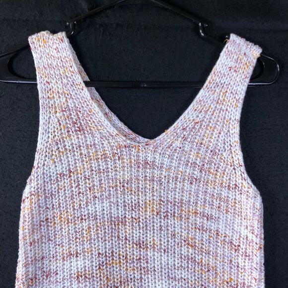 Loft Womens Sweater White Multicolored Knitted Double V Neck Sleeveless XS - Picture 2 of 12